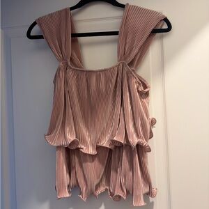 Pleated Rose Pink Sleeveless Ruffle Tank Top